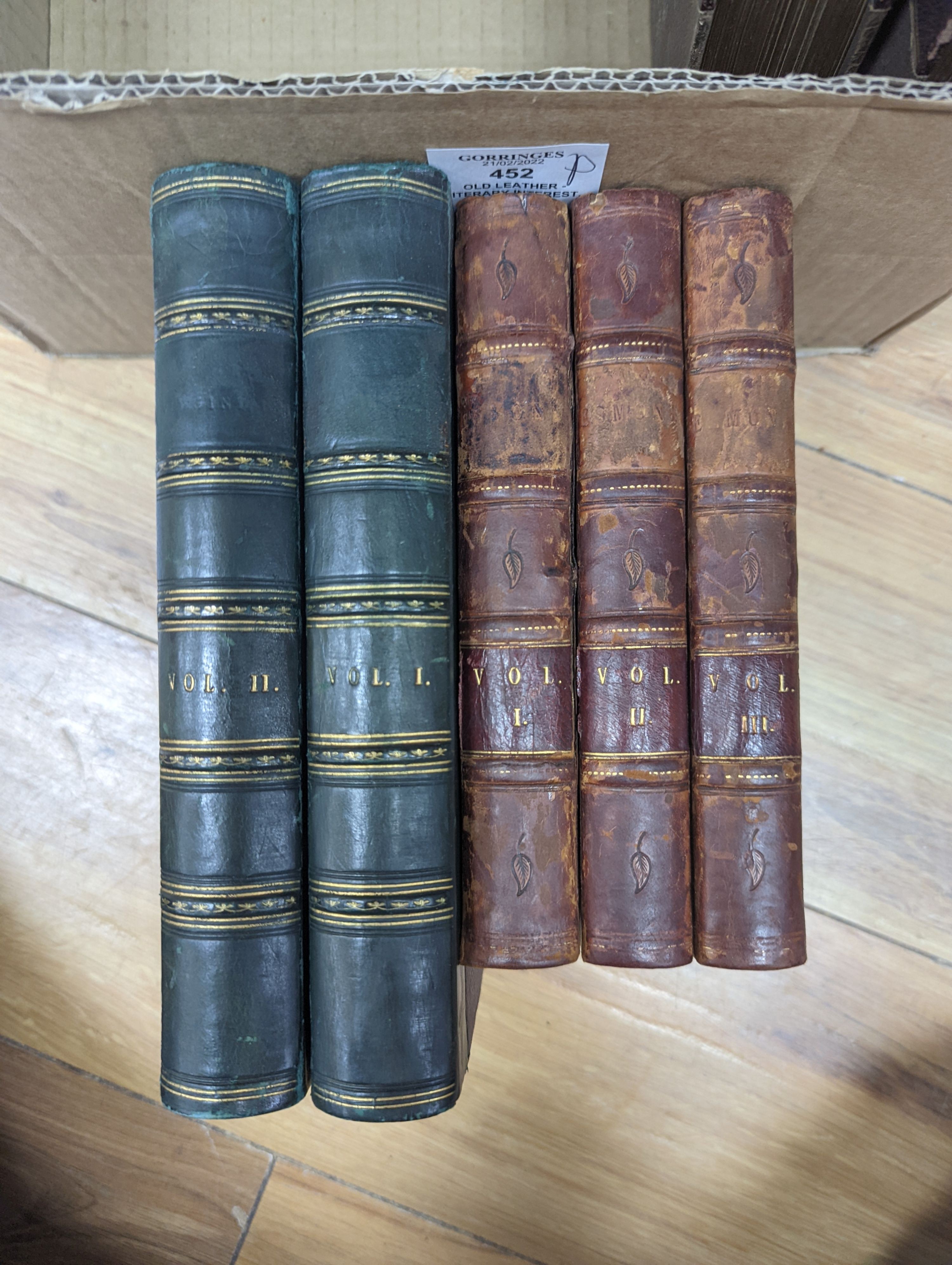 Old leather - Literary Interest, various bindings, 18th/19th century (59 vols) (in 2 boxes).